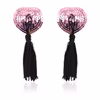 Tassel heart-shaped nipple covers with sequins, pink and black tassels
