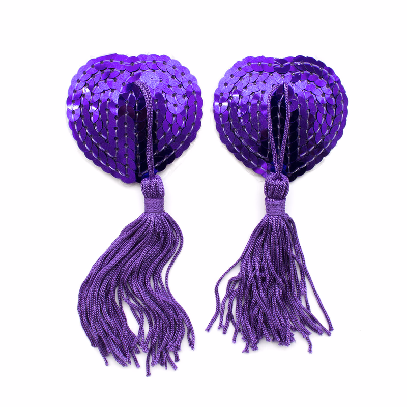 Tassel-shaped nipple covers with sequins, all purple