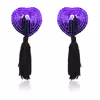 Tassel heart-shaped nipple covers with sequins, purple and black tassels