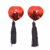 Tassel heart-shaped nipple covers with sequins, red and black tassels