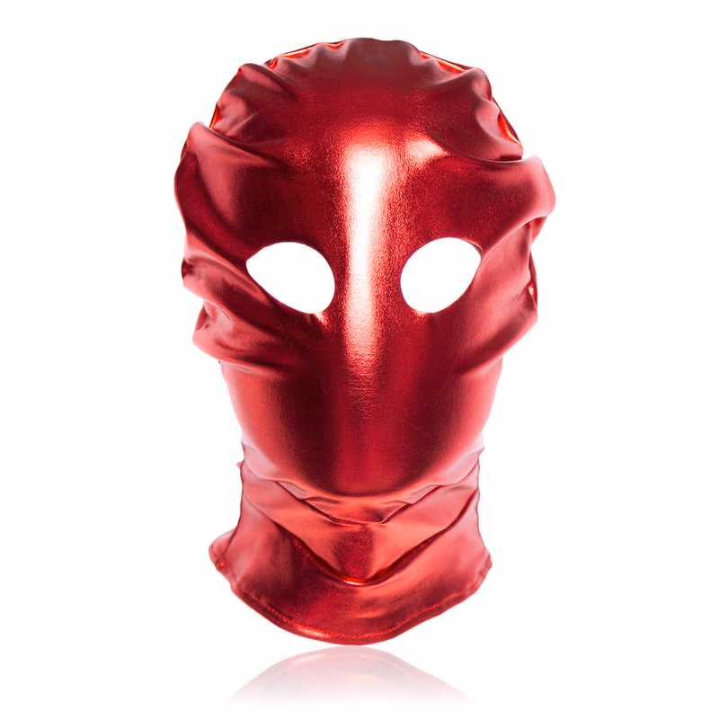 Red patent leather punctured elastic headgear