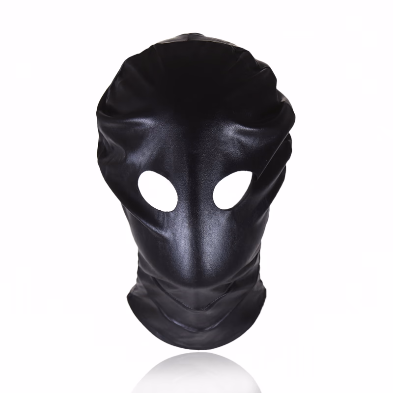 Black patent leather elastic balaclava