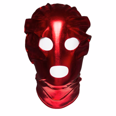 Red patent leather elastic balaclava with leaky mouth and eyes