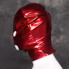 Red patent leather elastic balaclava with leaky mouth and eyes