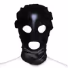Black patent leather elastic balaclava with leaky mouth and eyes