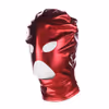Red patent leather elastic headgear with exposed nose and eyes