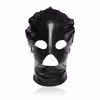Black patent leather elastic headgear with exposed nose and eyes