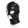 Black patent leather elastic headgear with exposed nose and eyes