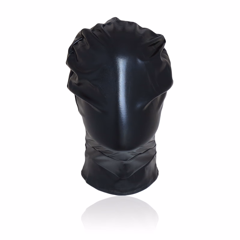 Black patent leather full-coverage elastic balaclava