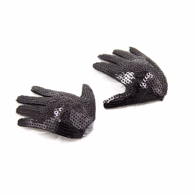 Sequined hand-shaped black nipple covers