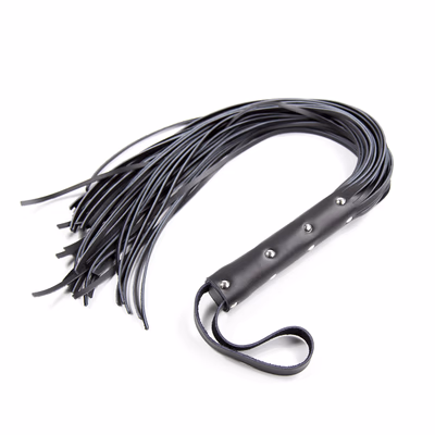 Black genuine leather tassel whip
