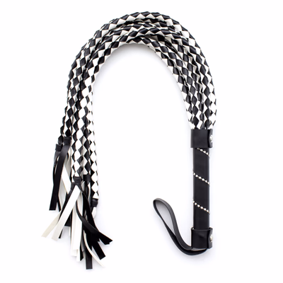 8-strand leather handle, diamond-encrusted black and white whip