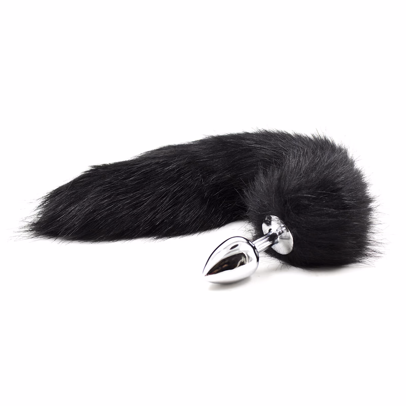 Black artificial fox feathers + metal anal plug
