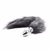 Gray artificial fox feathers + metal anal plug