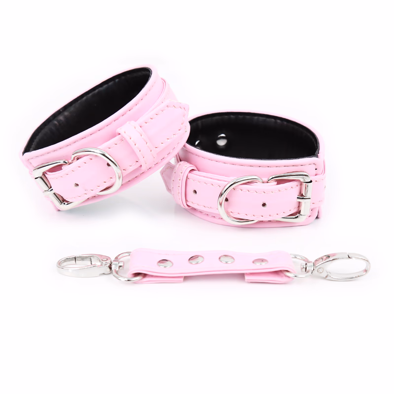 Pink PU leather handcuffs and leg irons