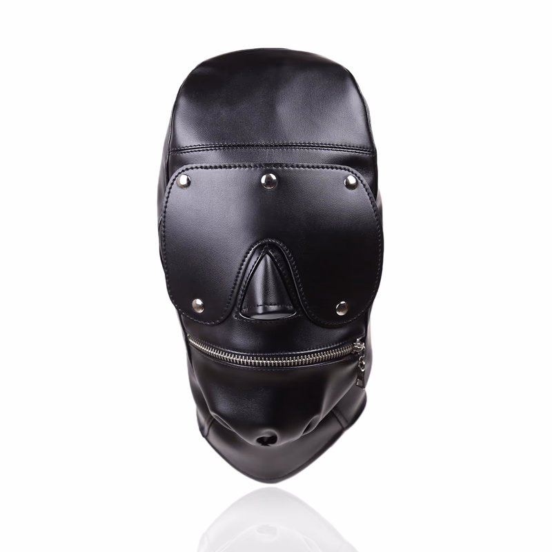 Black leather blindfold with zipper