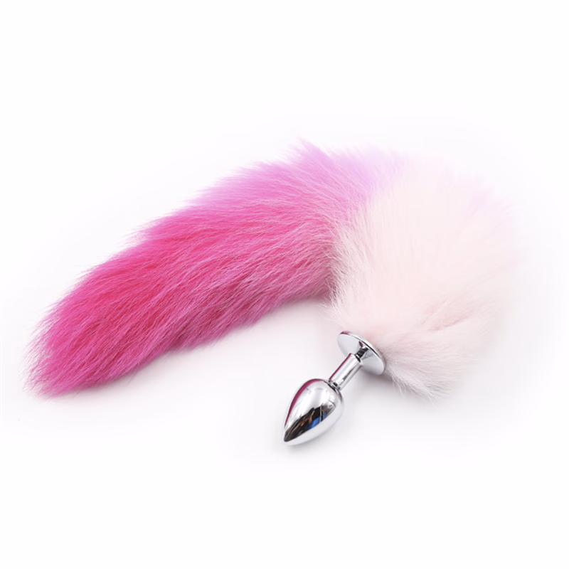 Gradient pink synthetic fur + metal anal plug