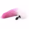 Black silicone anal plug - gradient rose-red artificial hair