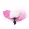 Black silicone anal plug - gradient rose-red artificial hair