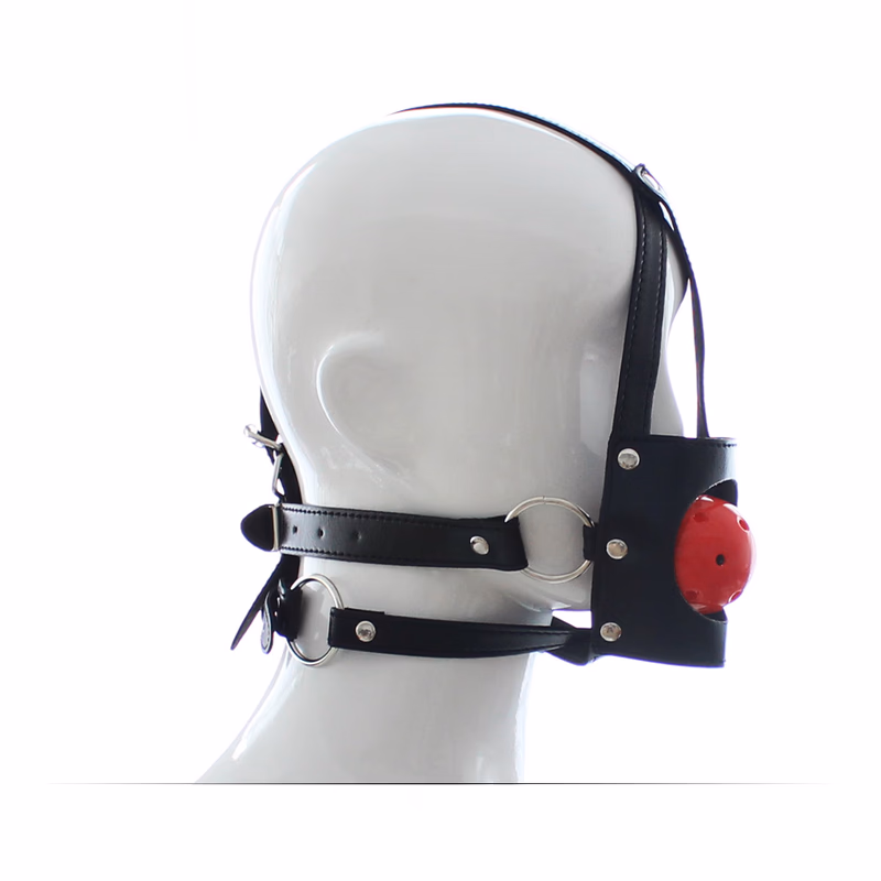 Leather gag with hollow red ball