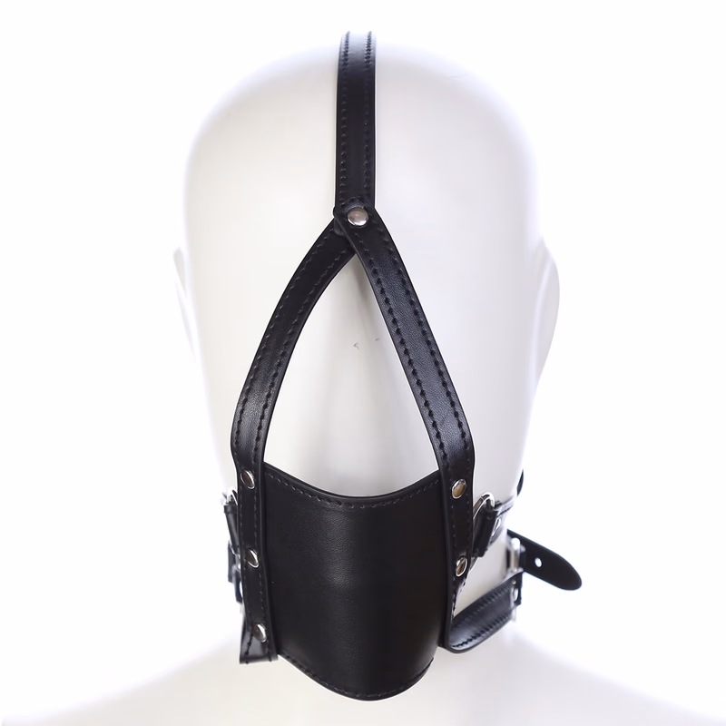 Black leather gag with solid soft ball, leather saddlebags.