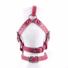 Leather gag for harnesses, black solid soft ball, rose red leather