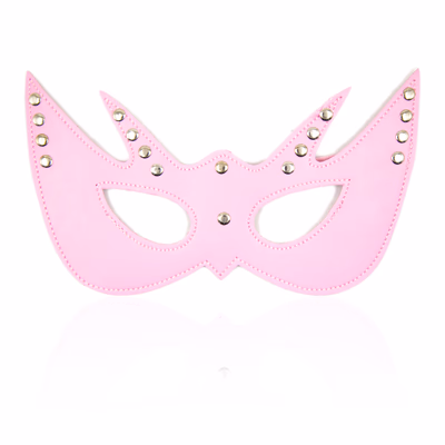 Pink Bat-Shaped 4-Row Studded Leather Eye Mask