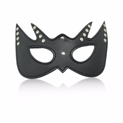 Black Bat-Shaped 4-Row Studded Leather Eye Mask