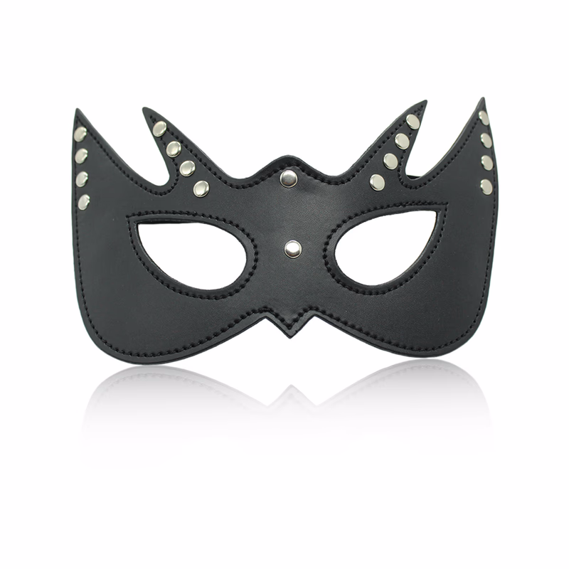 Black Bat-Shaped 4-Row Studded Leather Eye Mask