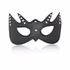 Black Bat-Shaped 4-Row Studded Leather Eye Mask