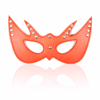 Red Bat-Shaped 4-Row Studded Leather Eye Mask