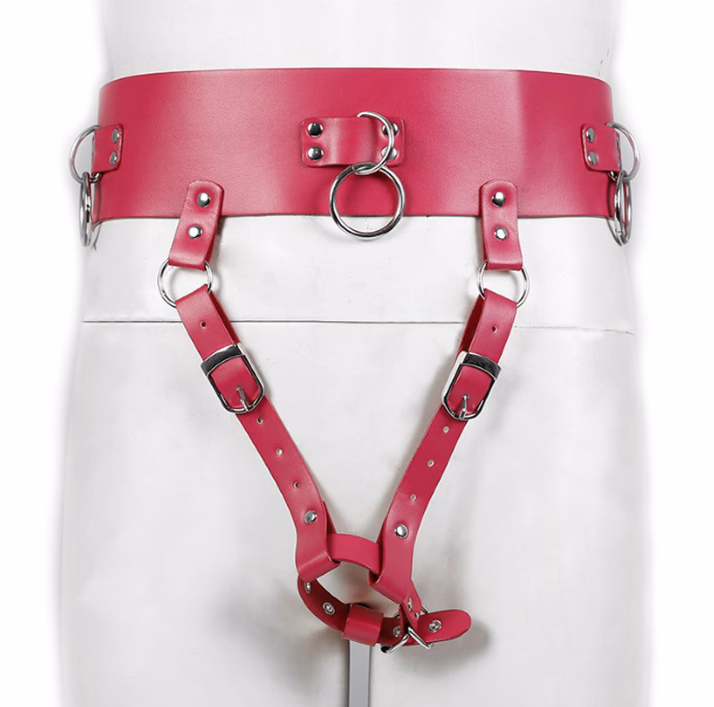 Leather vibrating underwear, rose red - size L