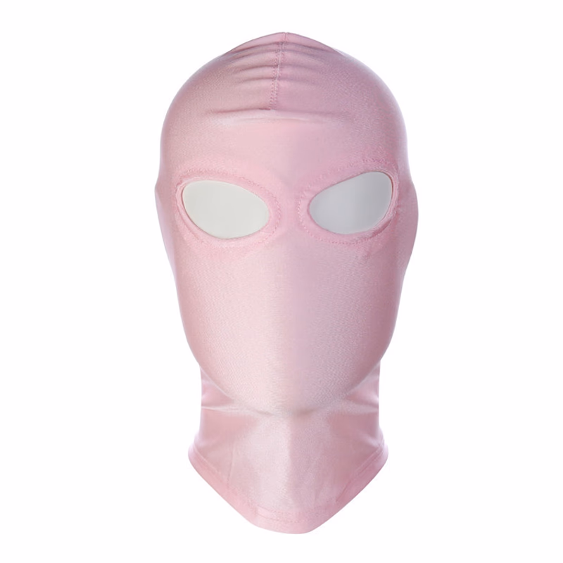 Pink stretch fabric headgear that exposes the eyes