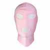 Pink stretch fabric headgear that exposes eyes and mouth