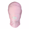 Pink stretch fabric headgear that exposes the mouth