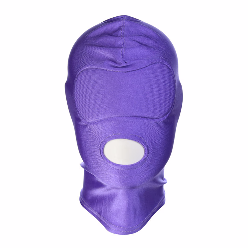 Purple stretch fabric headgear with exposed mouth