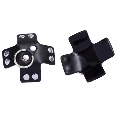 Cross-shaped iron ring leather nipple covers with black base