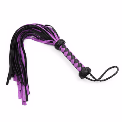 Purple-black genuine leather tassel whip