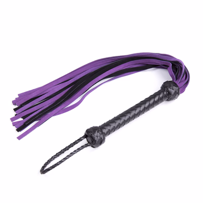 Black and purple genuine leather whip