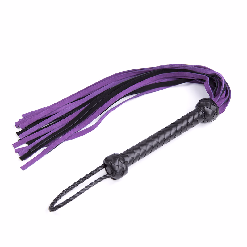 Black and purple genuine leather whip