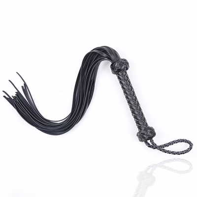 Black genuine leather whip