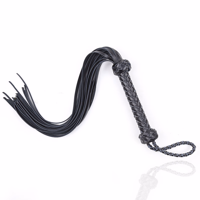 Black genuine leather whip