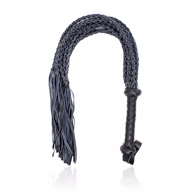 Black genuine leather multi-woven whip