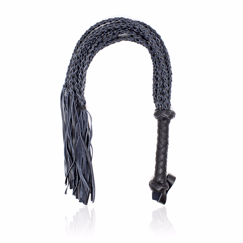 Black genuine leather multi-woven whip