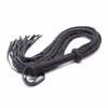 Black genuine leather multi-woven whip