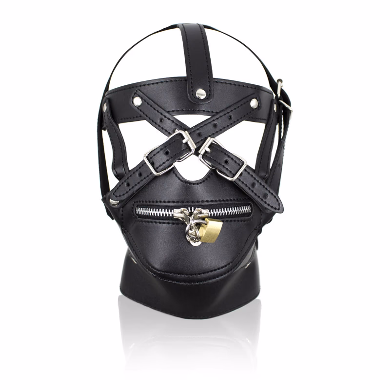 Leather restraint hood with lock