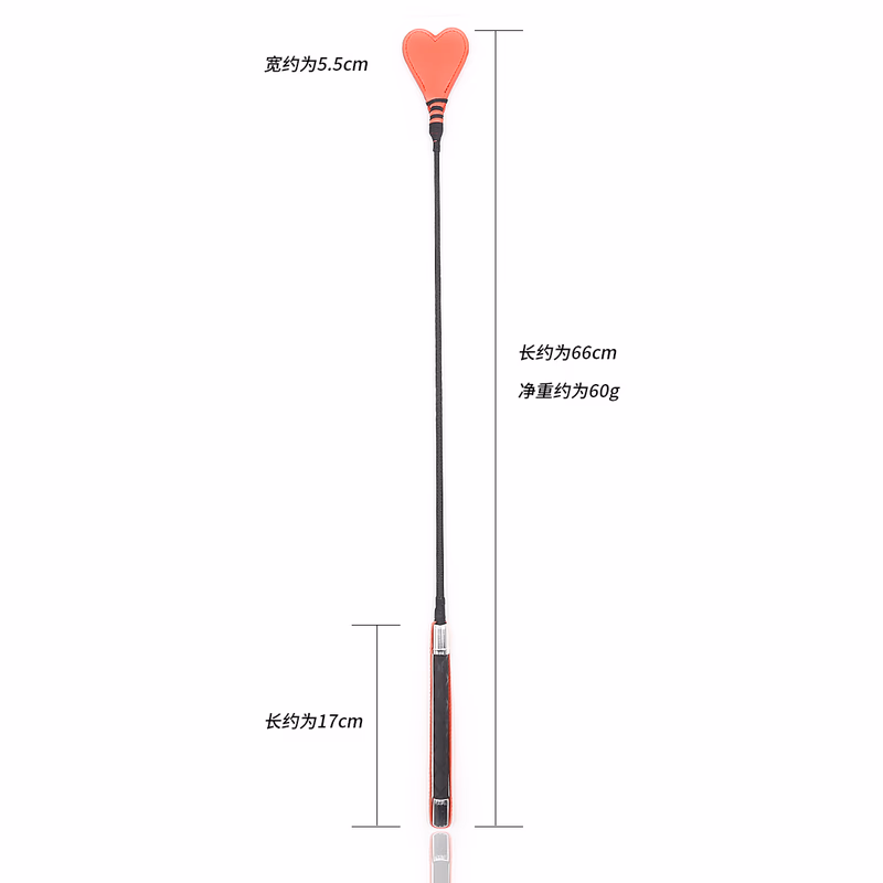 Silver metallic red heart-shaped leather whip