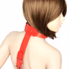 Red leather reverse back hand neck