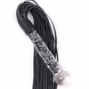 Black leather glass handle whip