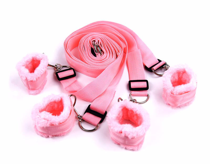 Pink plush bed bondage straps